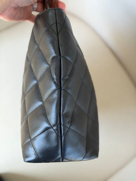 Chanel Quilted CC Mark Wooden Handle Tote