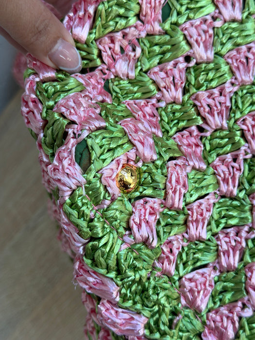 Prada Raffia Pink/Green Tote