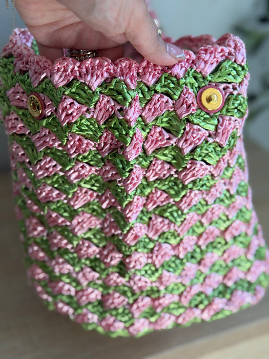 Prada Raffia Pink/Green Tote