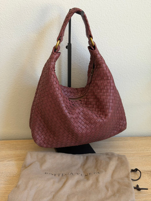 Bottega Bordeaux Intrecciato Hobo