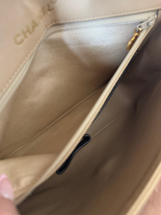 Chanel Square Beige Tier Quilted Flap