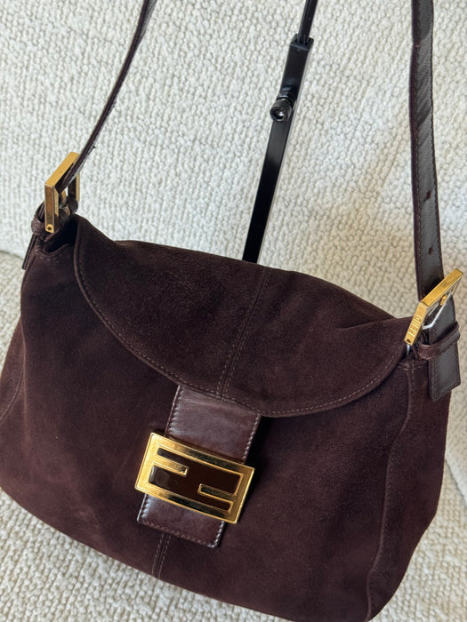 Fendi Suede Fold Over Baguette GHW