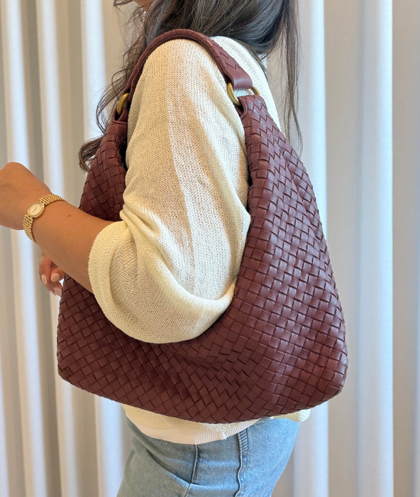 Bottega Bordeaux Intrecciato Hobo
