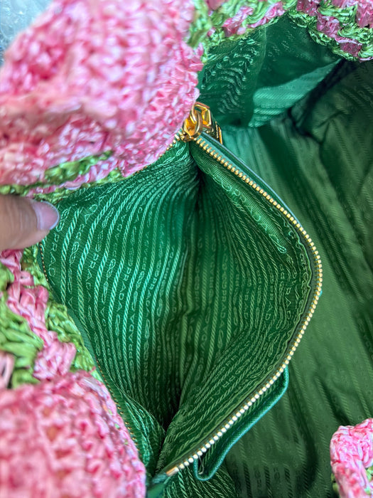 Prada Raffia Pink/Green Tote