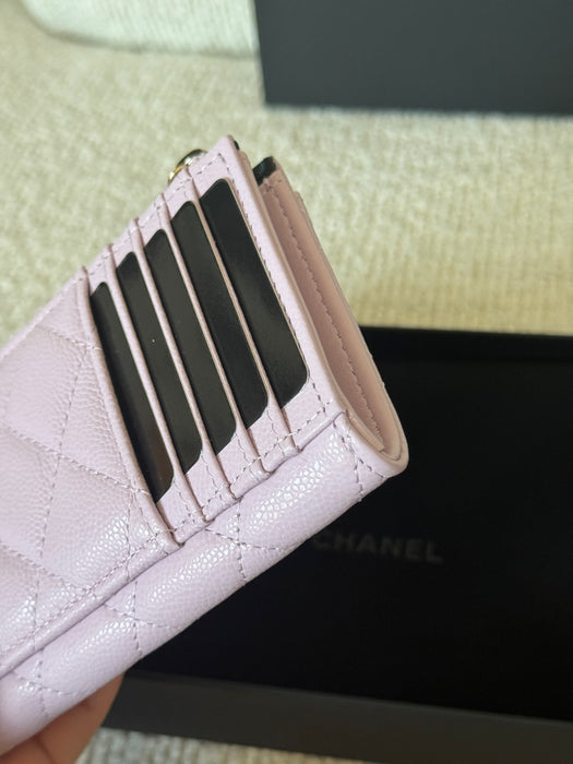 Chanel Zip Around Card Holder in Quilted Caviar