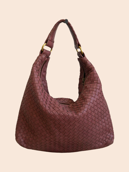 Bottega Bordeaux Intrecciato Hobo
