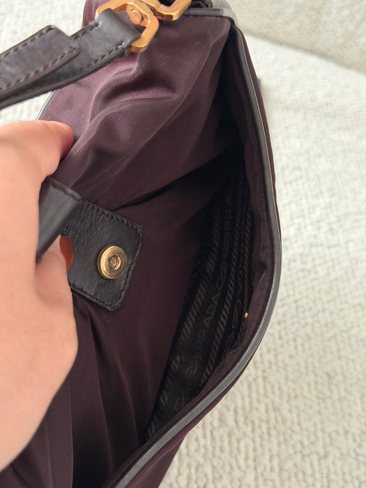 Prada Tesutto Cuero Pano Brown GHW Shoulder