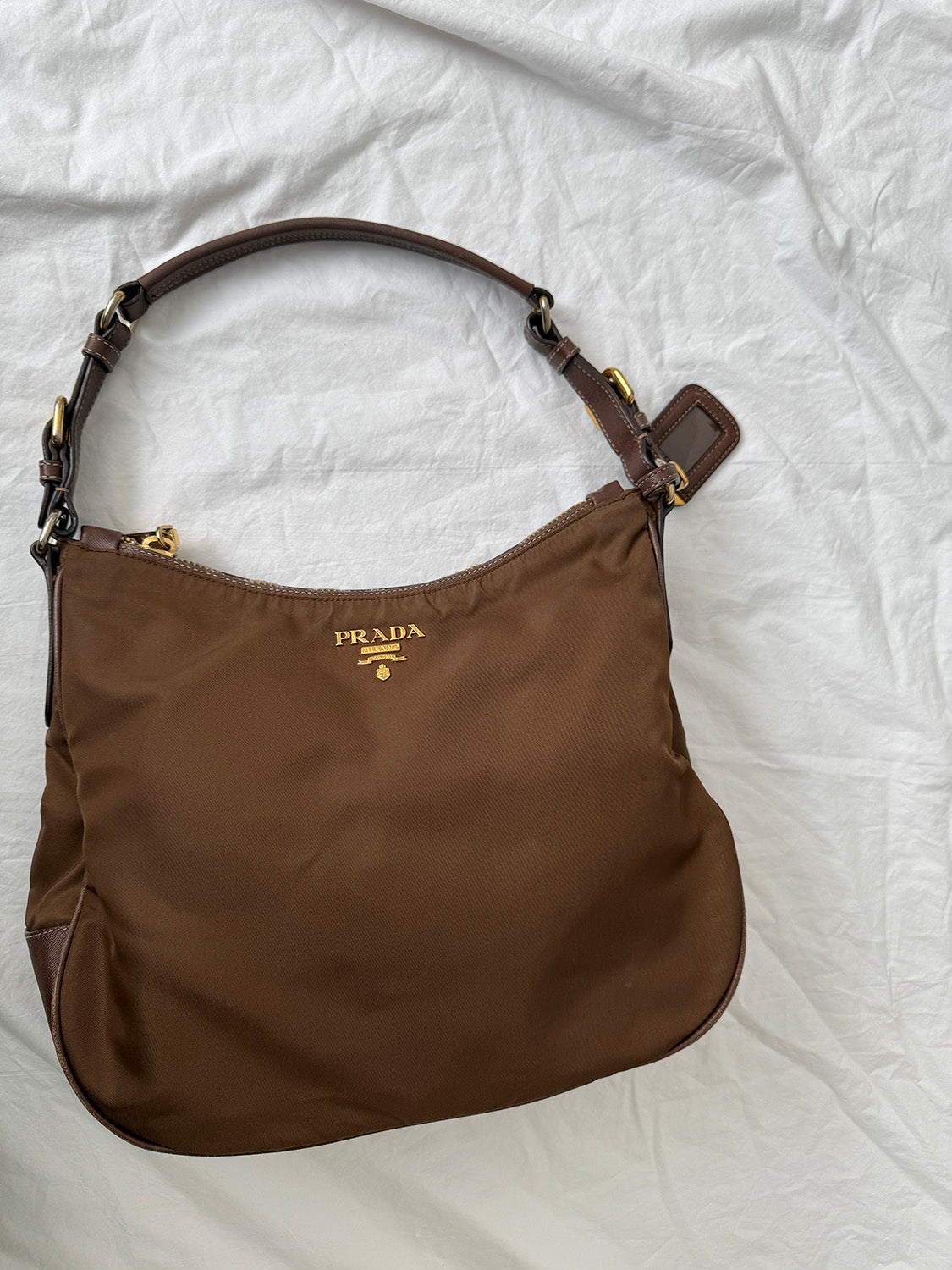 Prada Brown Gold Tessuto Shoulder