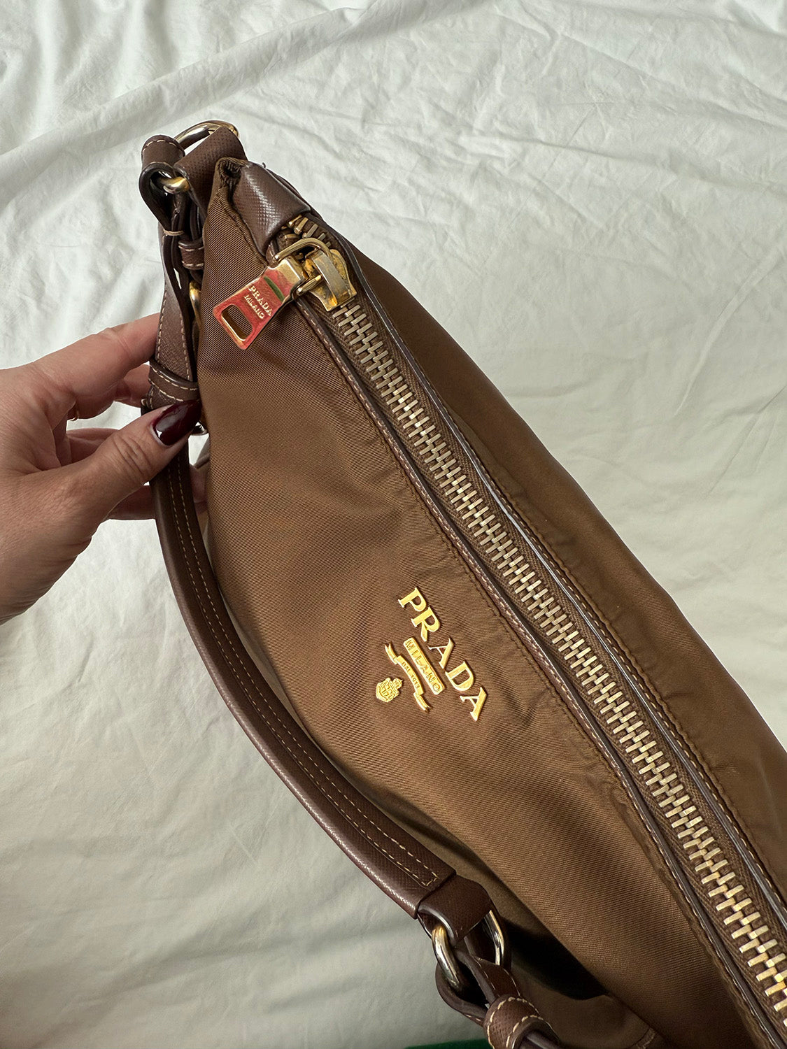 Prada Brown Gold Tessuto Shoulder